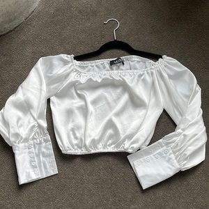 Akira White Off Shoulder Satin Crop Top